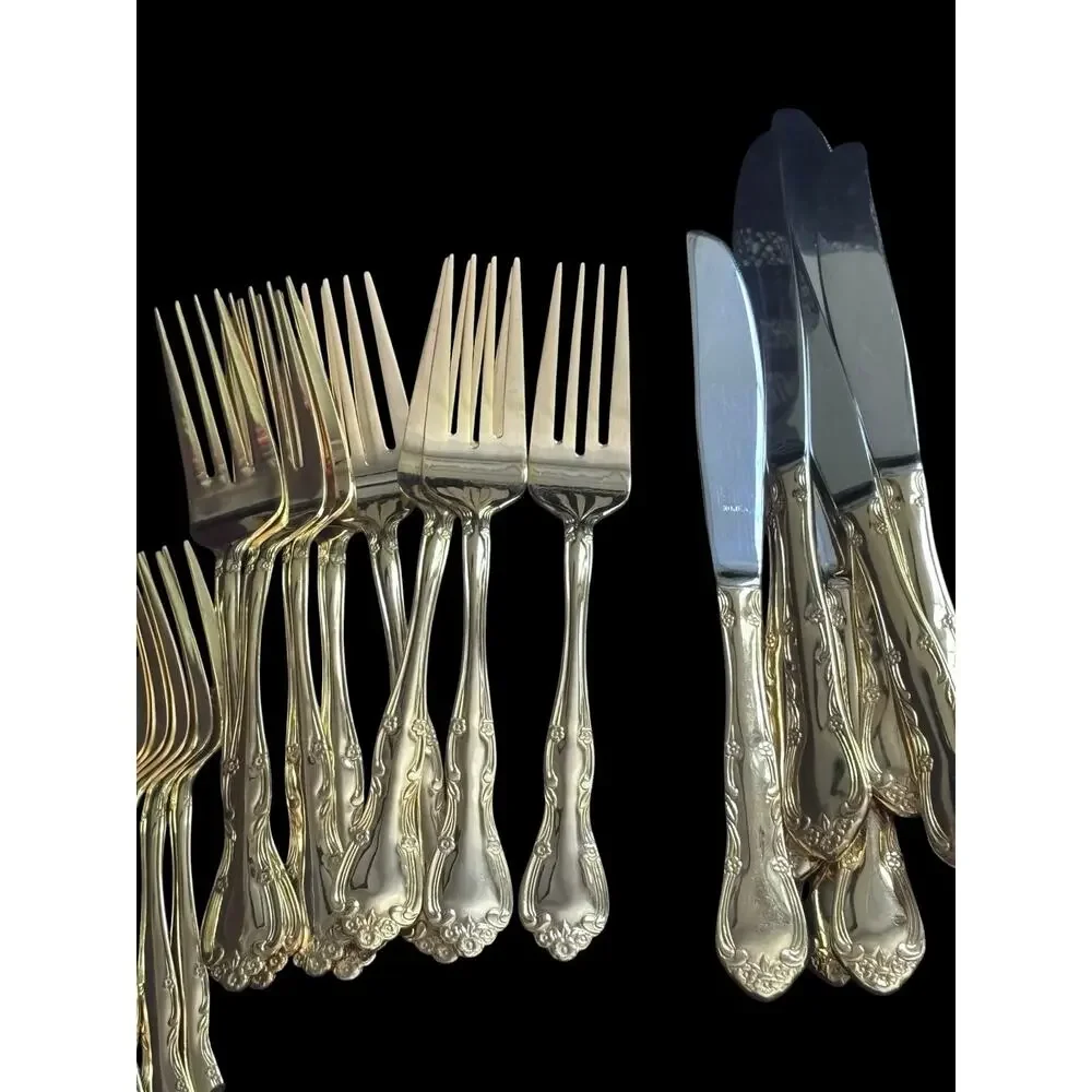 International Silver Co. Service for 8 Gold Flatware Fancy MCM Flatware Exc Cond